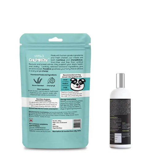 Dog Skin & Oral Care Combo – Omega+ Supplement (150ml) + Chompion Oral Health Treats | Venttura