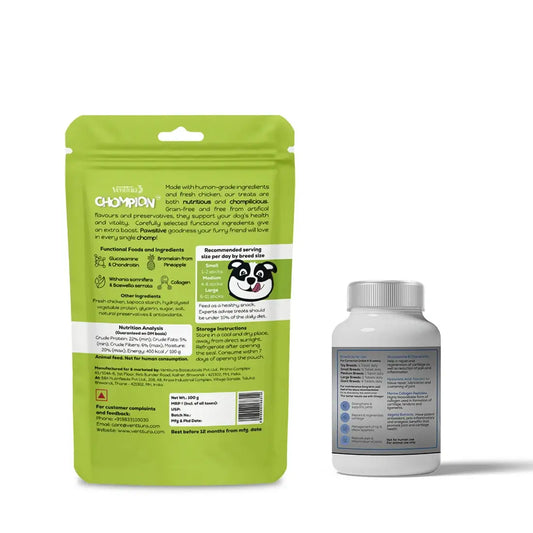 Hip & Joint Support Combo for Dogs – Flexi+ Supplement + Chompion Treats For Hip & Joints