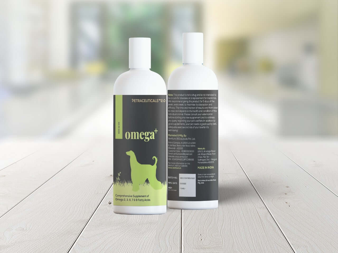 Omega+ supplement for dogs by Venttura Bioceuticals - supports skin and coat health, joint health, and immune function.