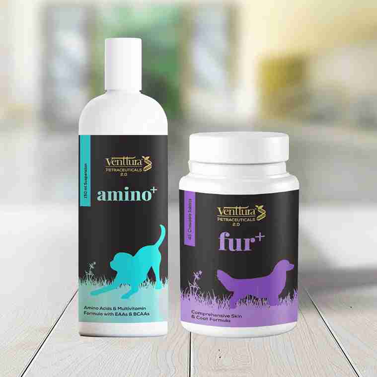 Amino+ and Fur+ supplements for dogs, cats, and horses – support muscle growth, strength, healthy skin, shiny coat, and overall pet wellness.