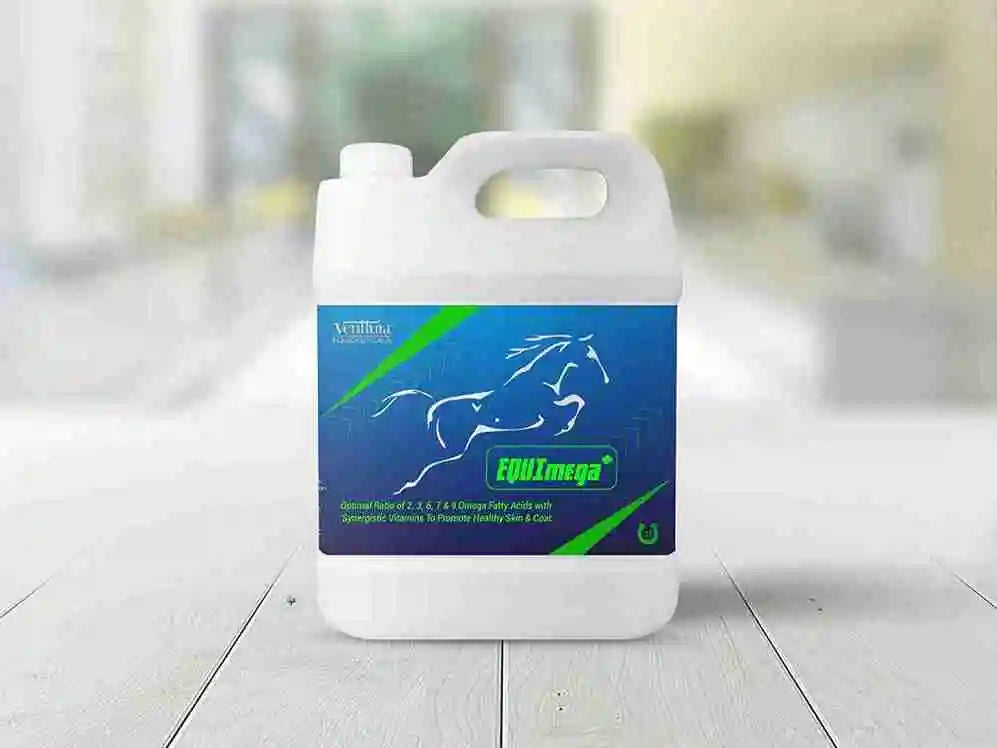 Equimega+ skin & coat supplement for horses – enriched with omega fatty acids to promote a healthy, shiny coat and reduce dryness & itching, by Venttura Bioceuticals