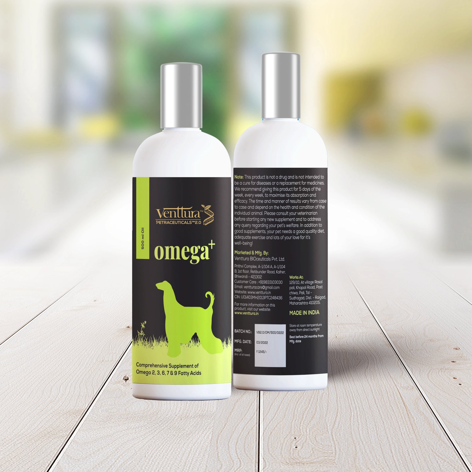 Omega+ supplement for dogs by Venttura Bioceuticals - supports skin and coat health, joint health, and immune function.